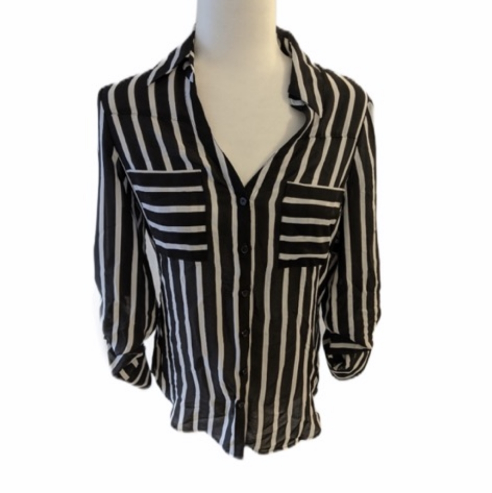 Express portofino black and white striped shirt